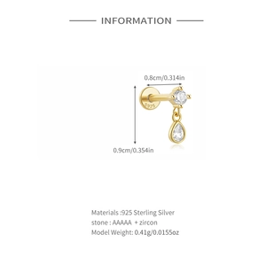 Macro di orecchini a stella in argento 925 con zircone e dettagli sulle dimensioni