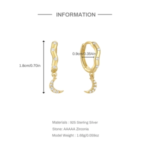 Detailed macro view of S925 sterling silver moon earring with AAAAA zirconia stones