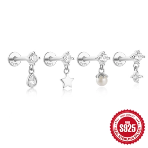 Set orecchini in argento S925 con stella, perla e dettagli in zircone a goccia