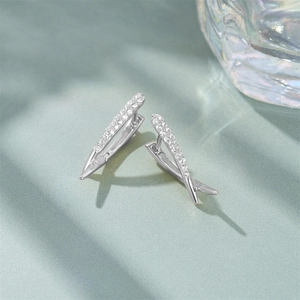Macro view of S925 sterling silver hoop earrings with pave-set clear zircon stones