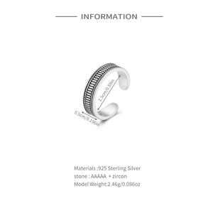 Detailed size specifications of S925 sterling silver open heart ring with zircon