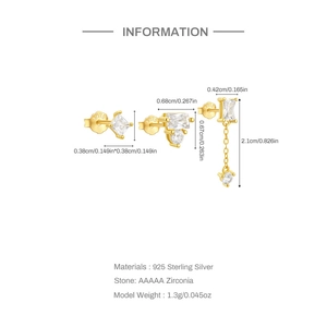 Dettaglio del set orecchini in argento S925 dorato con pietre di zircone AAAAA