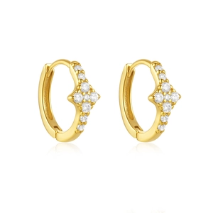 Detail of s925 silver gold hoop earrings with star moon pattern and inlaid zircons