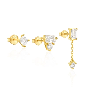 Dettaglio del set di orecchini in argento S925 dorato con pietre di zircone scintillanti