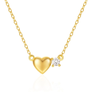 S925 Sterling Silber Herz Halskette mit funkelndem Zirkon Anhänger in Goldoptik