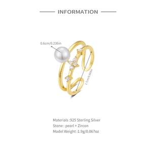 Detail showing 925 silver bow ring measurements with 0.6cm pearl and zircon inlay