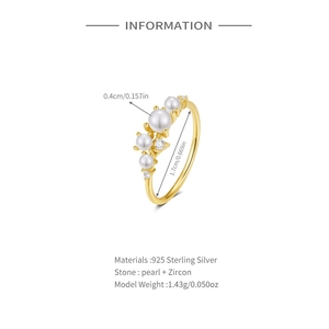 Detailed view of S925 sterling silver ring with 0.4cm pearl and zircon stone