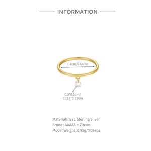 Detailed specs of S925 silver ring with AAAAA cubic zirconia pear pendant detail