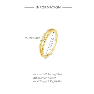 Detail of s925 silver double layer ring with zircon stone, size and material specs