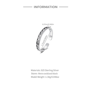 Detailed spec sheet showing S925 sterling silver ring dimensions and weight information