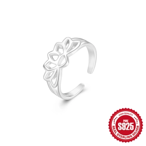 S925 sterling silver lotus flower open ring with minimalist hollow petal design