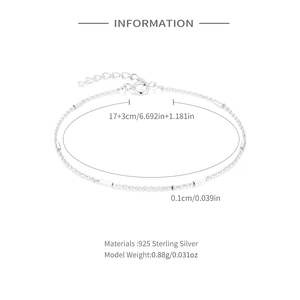 Minimalistisches S925 Sterlingsilber Armband mit Stäben und Größenangaben auf Weiß