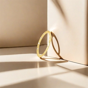 Close-up of S925 sterling silver moon ring with pave zircons and gold plated finish