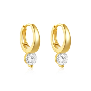 Elegante gouden S925 zilveren huggie oorbellen met ronde zirkonia hanger voor dames