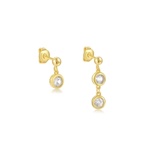 Asymmetric gold S925 sterling silver stud earrings with sparkling cubic zirconia stones