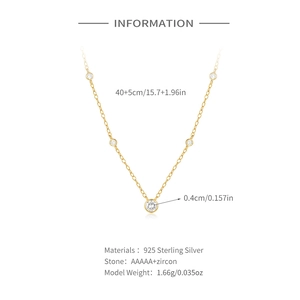 Detail specifications of 925 sterling silver gold necklace with five 4mm zircon stones