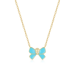 925 zilveren vlinderketting met blauw emaille en fonkelende zirkoon op gouden ketting
