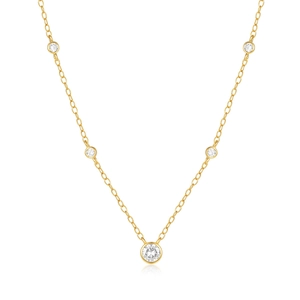 Minimalist S925 sterling silver necklace with five round bezel-set diamonds for women