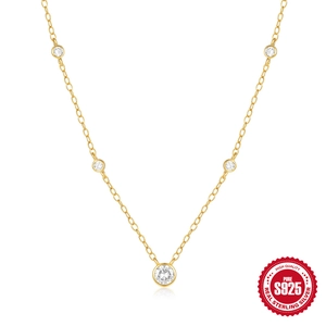 925 Sterling Silver Bezel Set Zirconia Necklace For Women Minimalist Gold Plated Chain Necklace Elegant Jewelry Gift