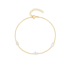 Minimalist S925 sterling silver gold bracelet with three sparkling round crystals
