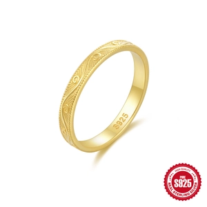 Eleganter S925 Sterling Silber Goldring mit Wellentextur und Gravur-Details