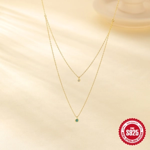 Dolagige S925 Sterling Silber Halskette in Gold mit Türkis und Kristall Anhänger