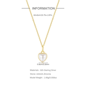 Collier en argent sterling S925 avec pendentif cœur, zircone et placage d'or fin