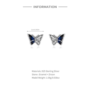 Détails des boucles d'oreilles papillon en argent 925 avec émail et zircon