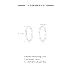 Detail specifications of diamond-cut 925 silver hoop earrings with AAAAA zircon stones
