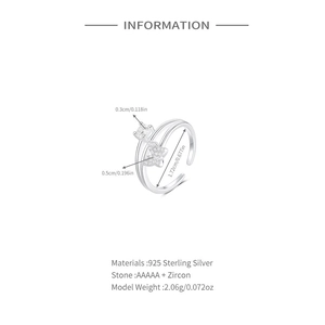 Paramètres de taille détaillés pour bague en argent 925 avec papillon et zircone
