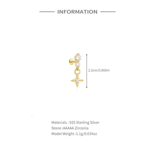 Detailweergave van de S925 zilveren oorknop met AAAAA zirkoon en stervormige hanger
