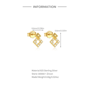 Detail von s925 Silber Gold Ohrsteckern mit Zirkonia und genauen Abmessungen