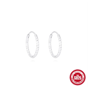 Minimalist 925 Sterling Silver Hoop Earrings For Women Sparkling Diamond Cut Texture Geometric Circular Fashion Jewelry Gift