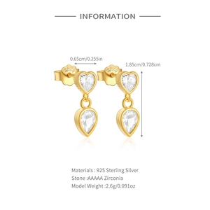 Specifiche dettagliate degli orecchini a cuore e goccia in argento sterling S925