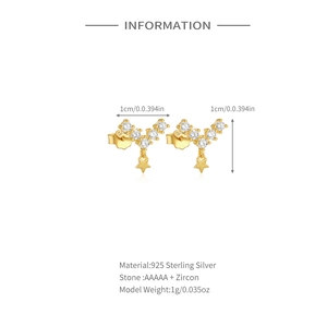Detailansicht der S925 Sterlingsilber Stern-Ohrstecker mit AAAAA Zirkonia in Gold-Optik