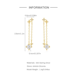 Detailed size specifications of S925 sterling silver star fringe earrings with measurements