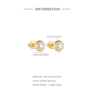 Vue détaillée des clous d'oreilles halo en argent 925 avec zircons AAAAA brillants