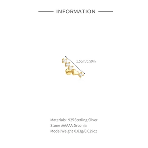 Detail van S925 zilveren hart oorknopje met zirkoon en 1,5 cm kettinglengte
