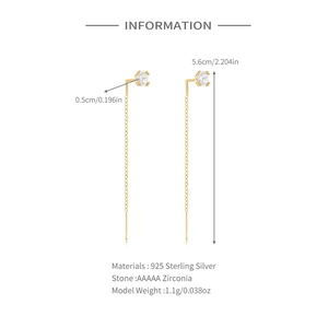 Detail view of gold S925 sterling silver tassel earrings with AAAAA cubic zirconia