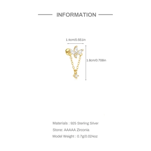 Detail van S925 zilveren ketting oorbellen met AAAAA zirconia en afmetingen