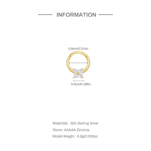 S925 sterling silver hoop ring detail showing 0.8cm inner diameter and star zircon inlay