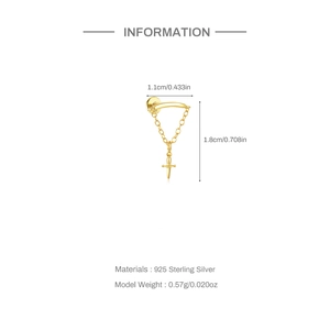 Detail van S925 sterling zilveren kwastjes oorbel met kruishanger, maat 1.1cm bij 1.8cm