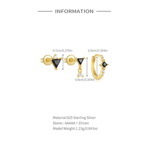 Detailed size specifications for S925 sterling silver star and moon stud earring set