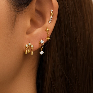 Detailopname van de gouden S925 sterling zilveren ster oorbel set met zirkonia's