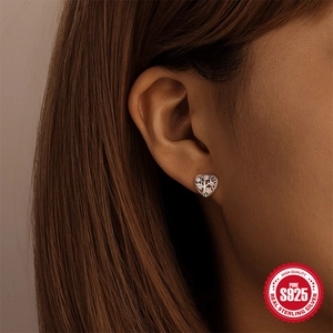 Boucles d'oreilles cœur en argent S925 avec arbre de vie et pierres précieuses roses