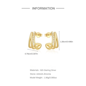 Detailed view of S925 sterling silver three-row earrings with AAAAA cubic zirconia stones