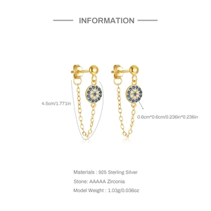 Dettaglio degli orecchini a nappina occhio greco in argento S925 con misure e peso
