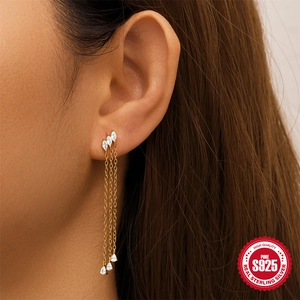 S925 sterling zilveren kwastje ketting oorbellen met glanzende druppel strass