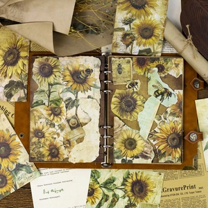 Retro sunflower scrapbooking kit with leather journal and vintage decorative papers