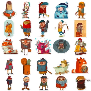 Lot de 50 autocollants d'animaux et personnages pour bagages et planches à roulettes